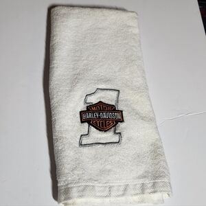 Harley-Davidson Motor Cycle Logo Bar Shield Number Embroidery 1 White Hand Towel